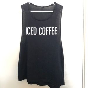 GUC PRIVATE PARTY Black Muscle Tank ICED COFFEE L
